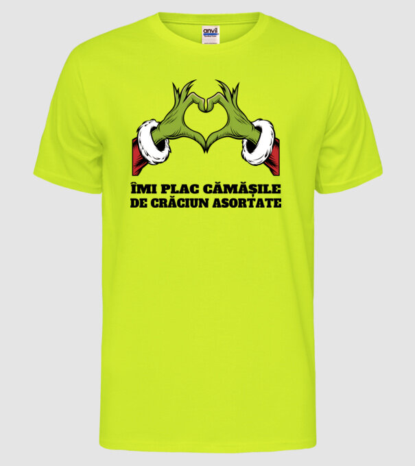 Îmi plac cămășile de crăciun asortate alb model galben neon pe tricou