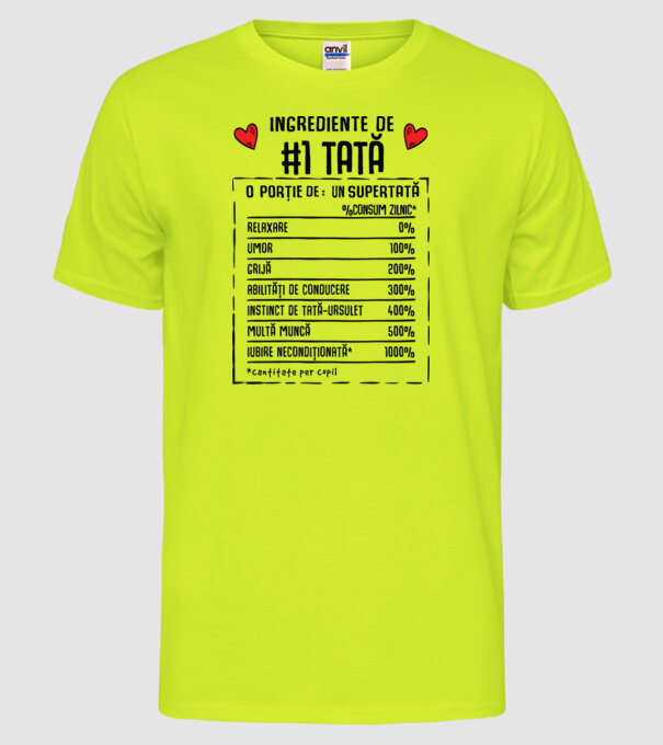 Ingrediente Tată model galben neon pe tricou