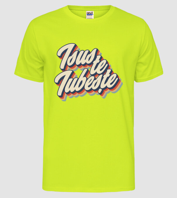 Isus te iubește model galben neon pe tricou