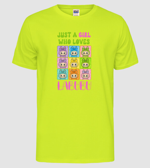 Just a girl who loves Labubu model galben neon pe tricou