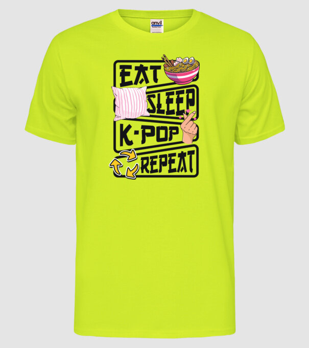 K-POP EAT SLEEP model galben neon pe tricou