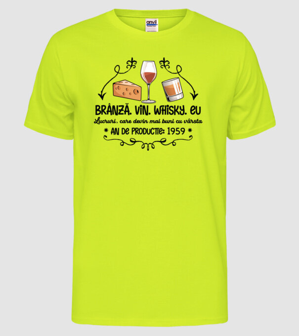 Lucruri, care devin mai buni cu vârsta 1959 de ani model galben neon pe tricou