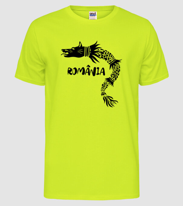 Lupul dacic negru model galben neon pe tricou