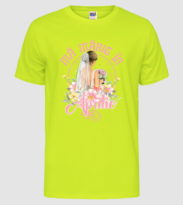 mă mărit - în aprilie model galben neon pe tricou