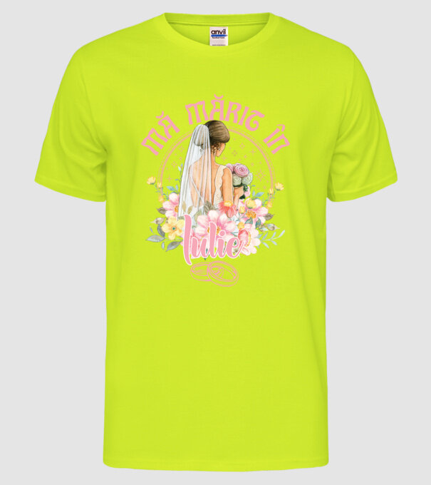 mă mărit - în iulie model galben neon pe tricou
