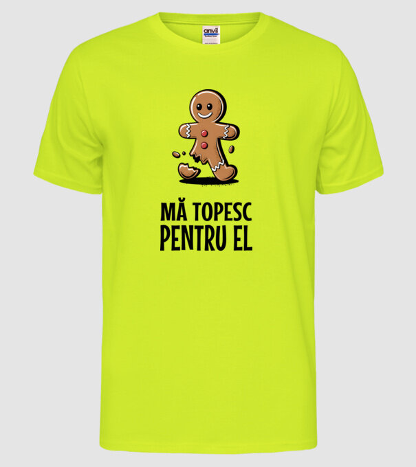 Mă topesc pentru el alb model galben neon pe tricou