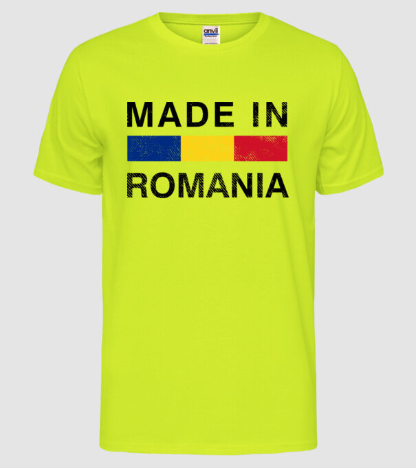 made in romania model galben neon pe tricou
