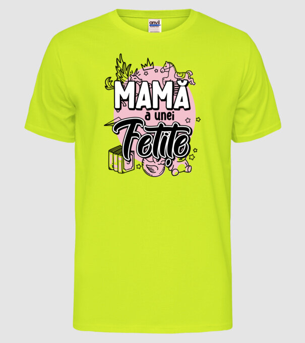 Mamă a unei fetițe model galben neon pe tricou