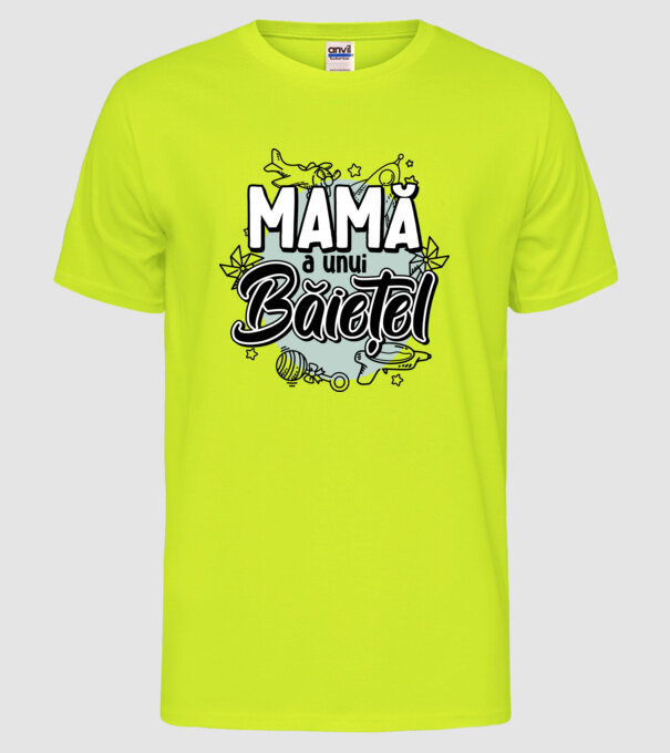Mamă a unui băiețel model galben neon pe tricou