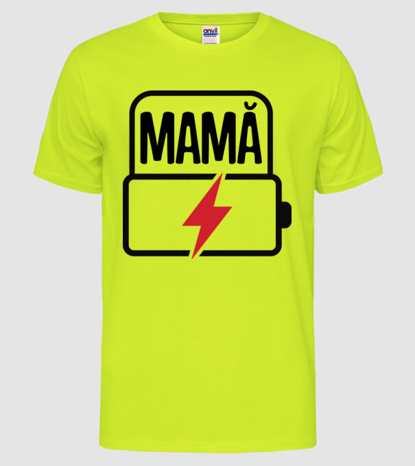 Mamă la încărcat model galben neon pe tricou