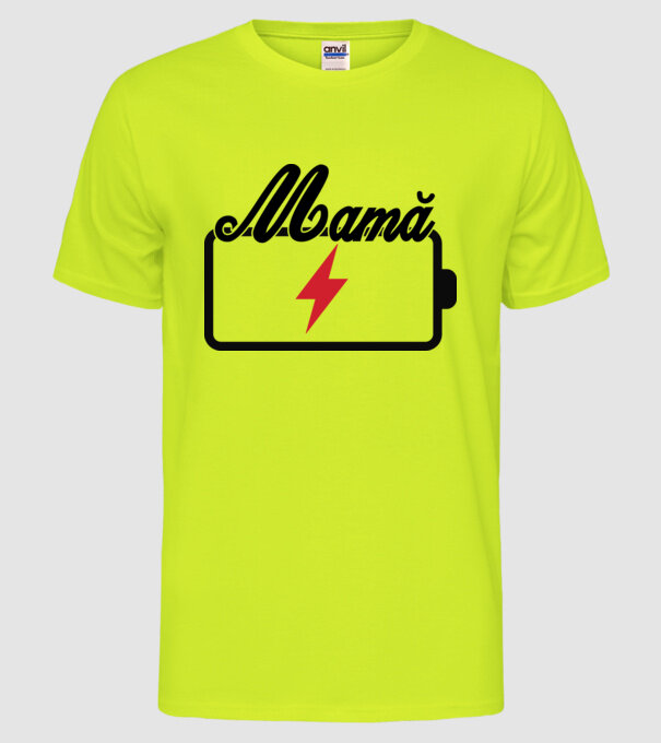 Mamă la încărcat model galben neon pe tricou
