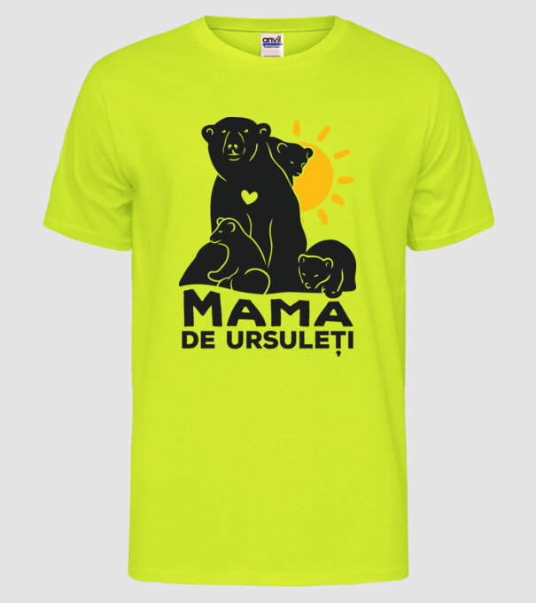 Mamă de ursuleți model galben neon pe tricou