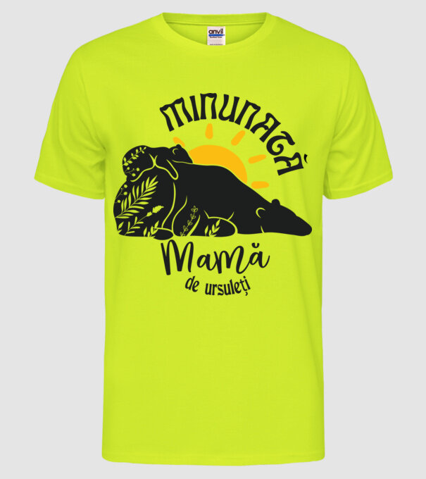 Minunată mamă de ursuleți model galben neon pe tricou
