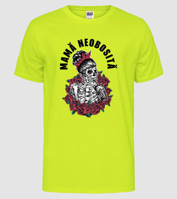 Mamă neobosită model galben neon pe tricou