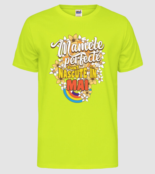 Mamele perfecte sunt născute în mai. model galben neon pe tricou