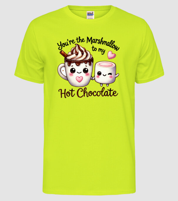 Marshmallow to my Hot Chocolate model galben neon pe tricou