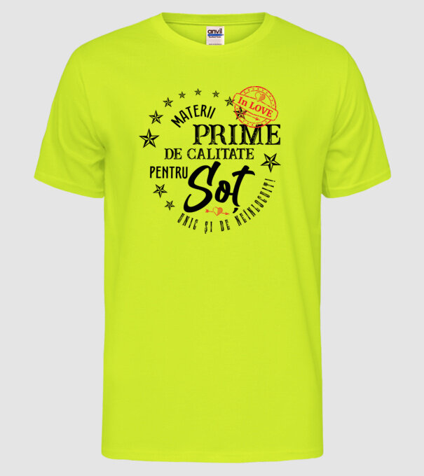 Materii prime de calitate pentru soț model galben neon pe tricou