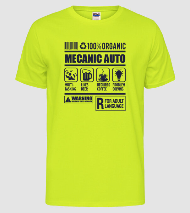 MECANIC AUTO model galben neon pe tricou