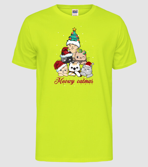 Meowy catmas model galben neon pe tricou