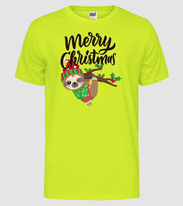 Merry christmas sloth model galben neon pe tricou