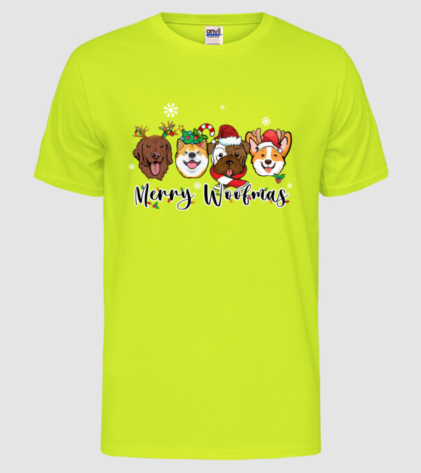Merry woofmas 2 model galben neon pe tricou