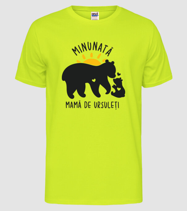 Minunată mamă de ursuleți model galben neon pe tricou
