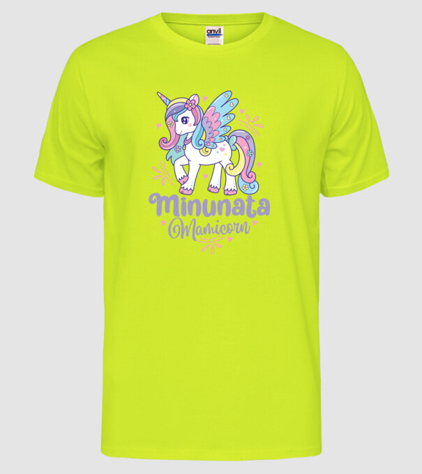 Minunata Mamicorn model galben neon pe tricou