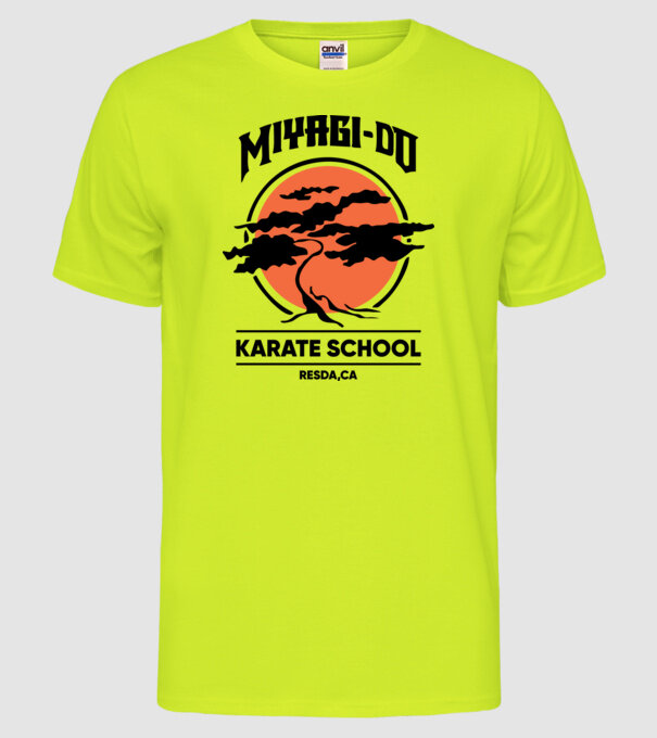 Miyagi-do karate school model galben neon pe tricou