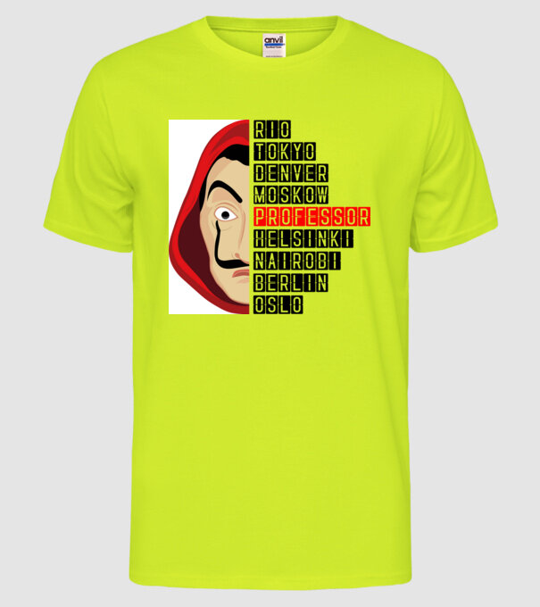 money heist cities model galben neon pe tricou