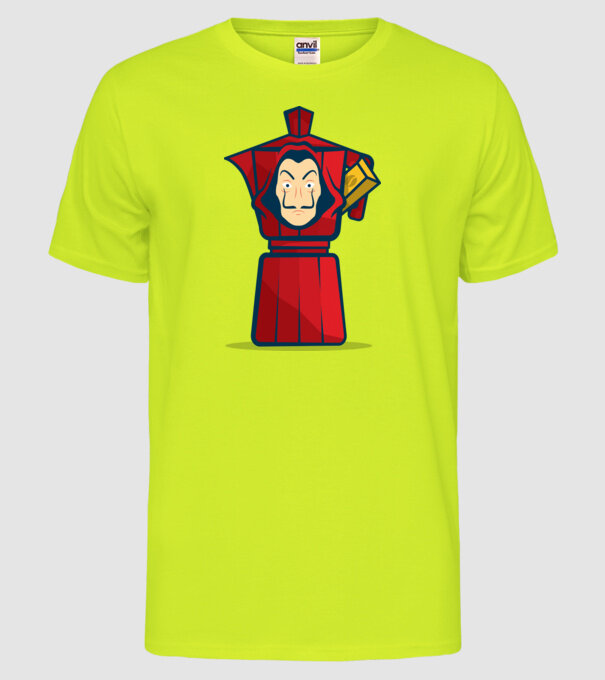 money heist coffee model galben neon pe tricou