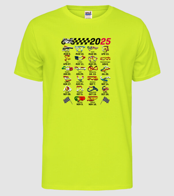 MOTOGP 25 CALENDAR alb model galben neon pe tricou