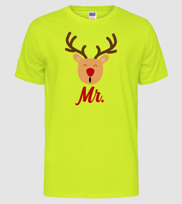Mr. Reindeer Christmas couple model galben neon pe tricou