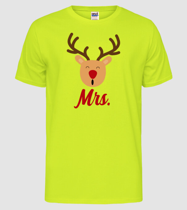 Mrs Reindeer christmas couple model galben neon pe tricou