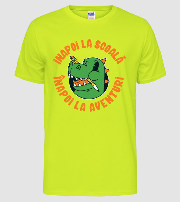 Înapoi la școală, înapoi la aventuri model galben neon pe tricou