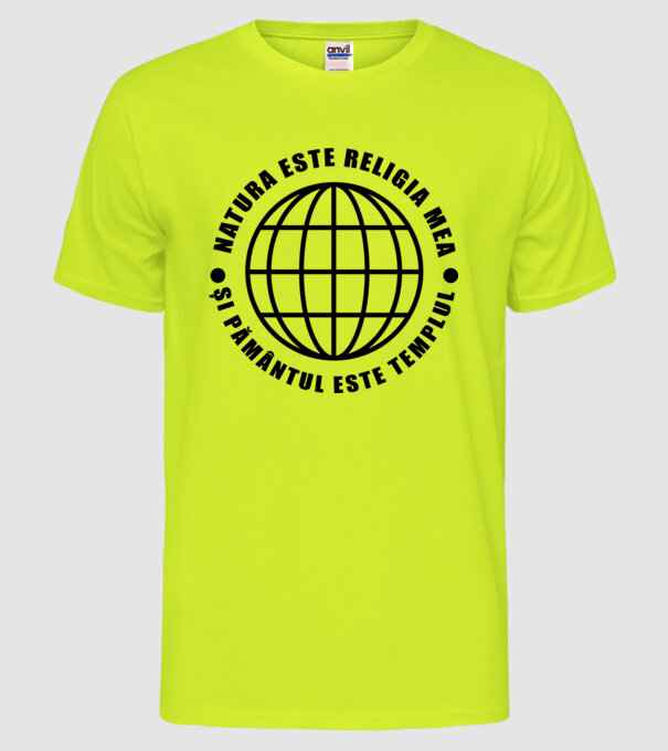 Natura este religia mea model galben neon pe tricou