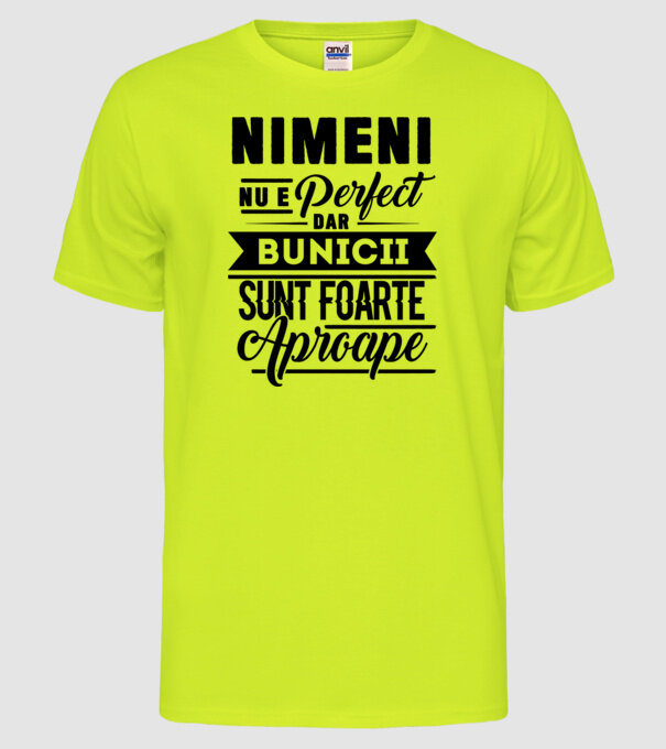 Nimeni nu e perfect, dar bunicii sunt foarte aproape model galben neon pe tricou