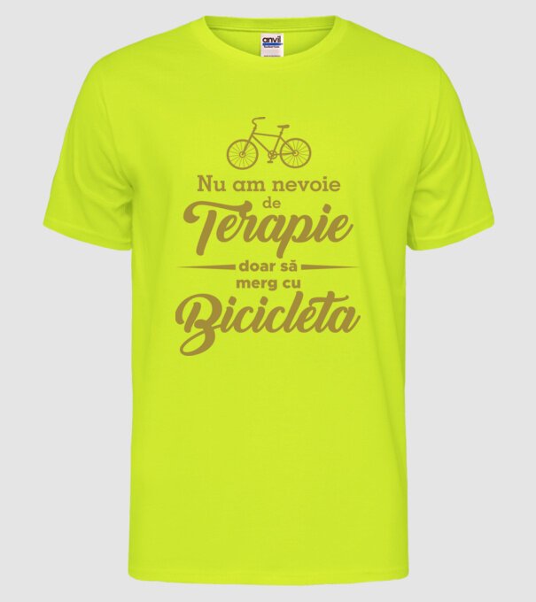 nu am nevoie de terapie, doar să merg cu bicicleta model galben neon pe tricou