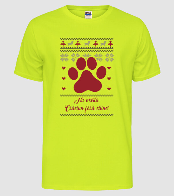 nu există Crăciun fără câine model galben neon pe tricou