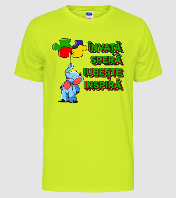 Învață, speră, iubește, inspiră model galben neon pe tricou