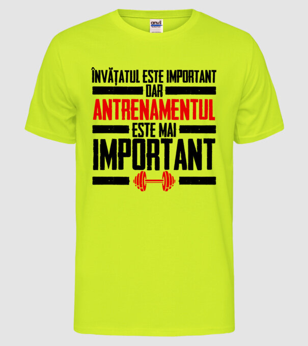 învățatul este important, dar antrenamentul este mai important model galben neon pe tricou