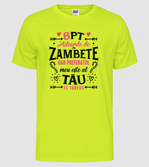 Opt miliarde de zâmbete model galben neon pe tricou