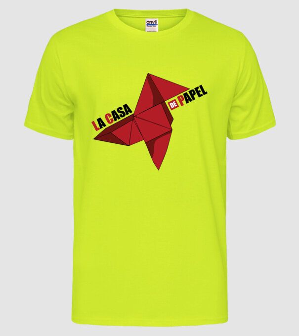origami la casa de papel white model galben neon pe tricou