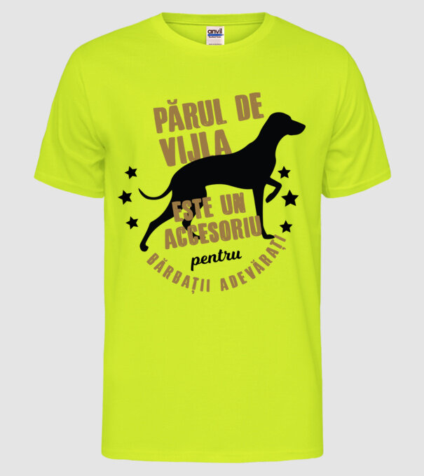 părul de vijla este un accesoriu pentru bărbații adevărați model galben neon pe tricou