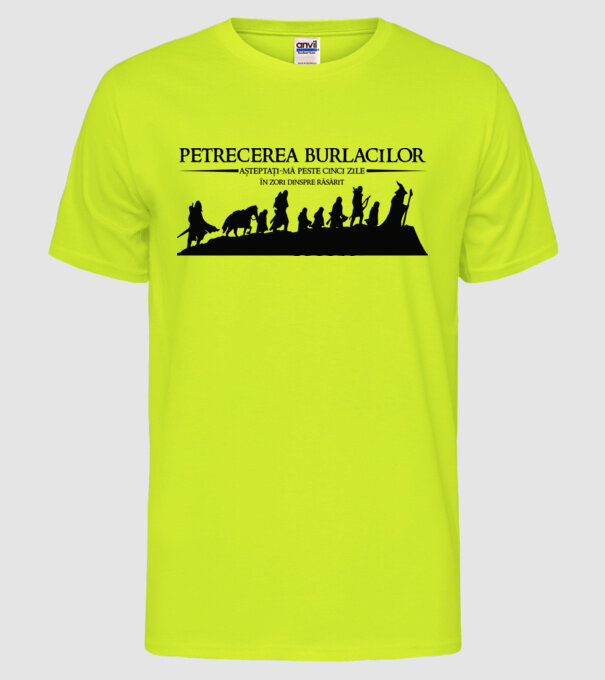 petrecerea burlacilor - așteptați-mă peste cinci zile - în zori dinspre răsărit model galben neon pe tricou