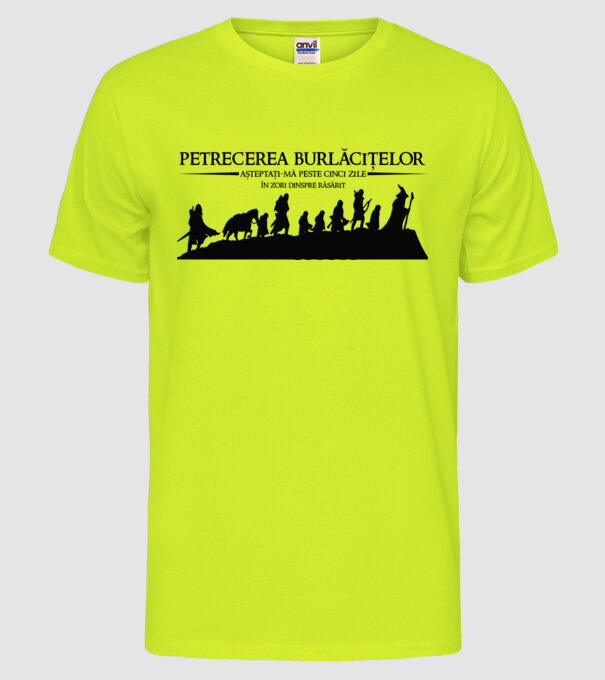 petrecerea burlăcițelor - așteptați-mă peste cinci zile - în zori dinspre răsărit model galben neon pe tricou