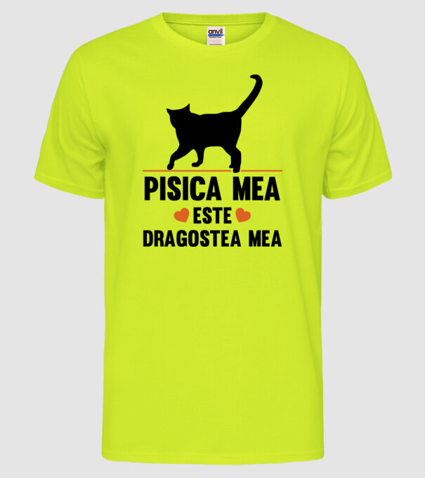 Pisica mea este dragostea mea model galben neon pe tricou
