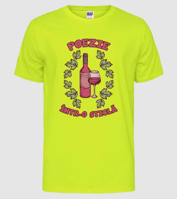 Poezie într-o sticlă model galben neon pe tricou
