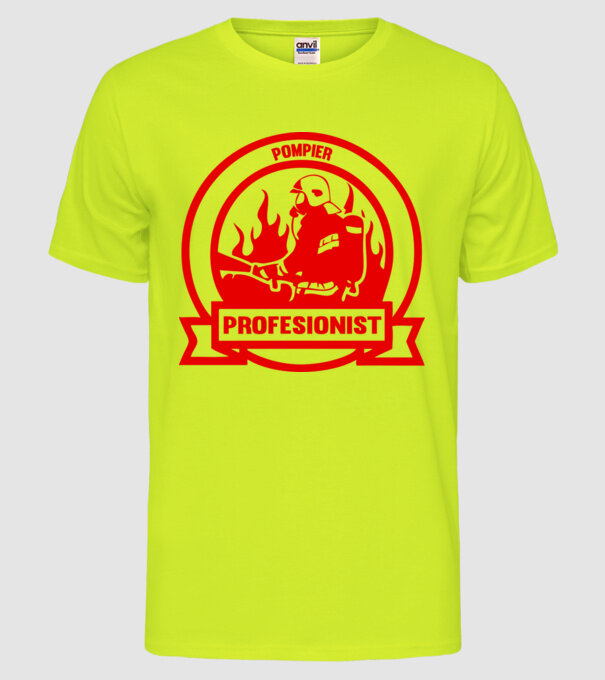 Pompier profesionist model galben neon pe tricou
