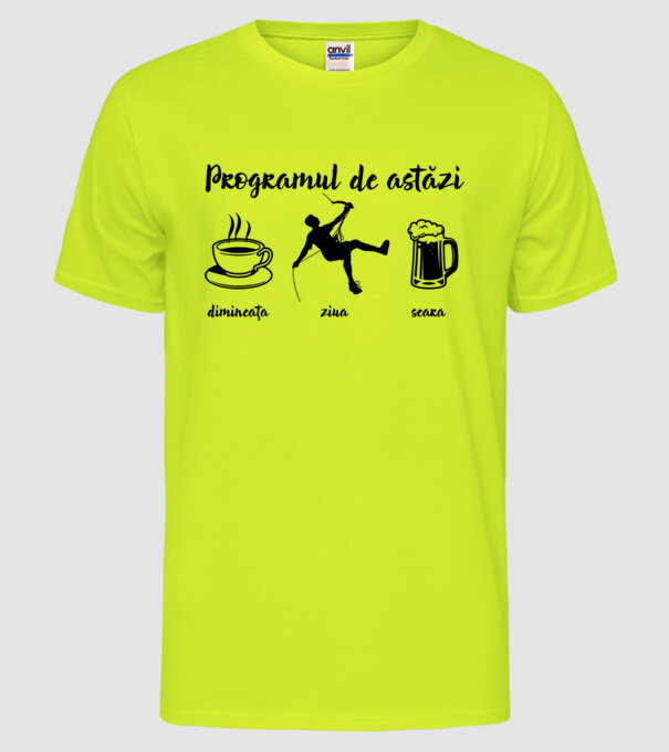 programul de astăzi: dimineața, ziua, seara model galben neon pe tricou