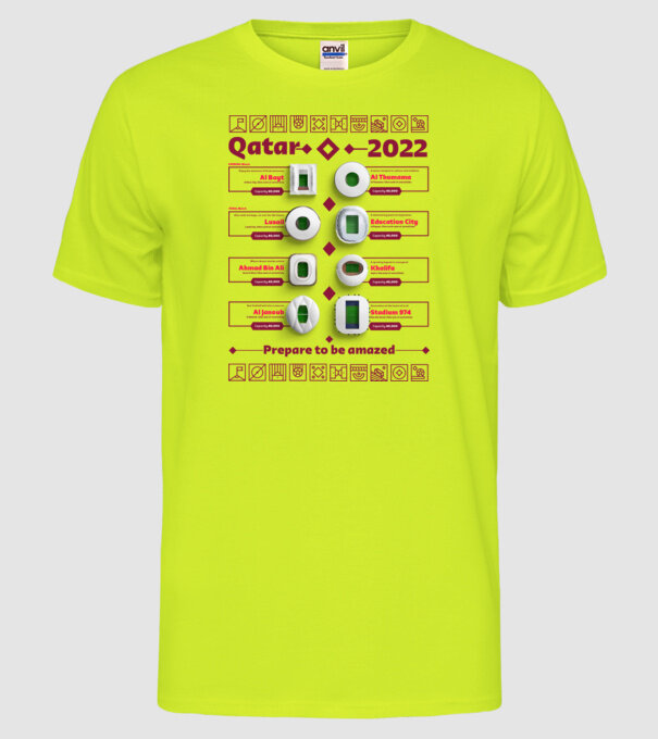 Qatar 2022 Stadiums white model galben neon pe tricou